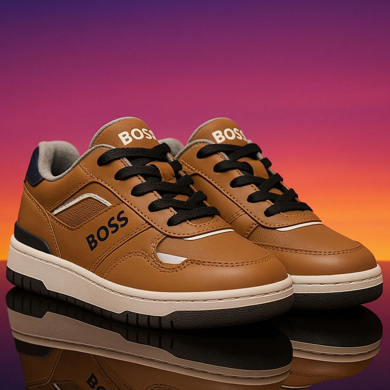Boys Beige Logo Trainers, 1, hi-res