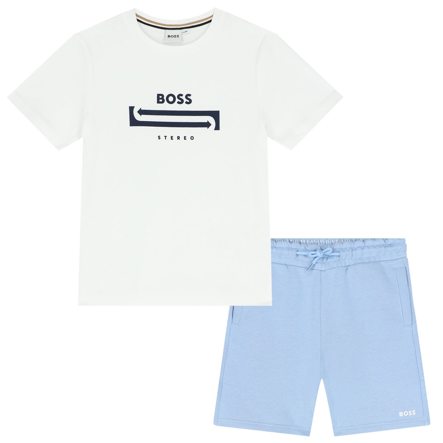 Boys White & Blue Logo Shorts Set, 1, hi-res