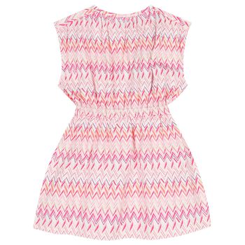 Girls Pink & White Logo Zig Zag Dress
