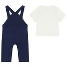 Baby Boys Ivory & Navy Blue Dungaree Set, 1, hi-res