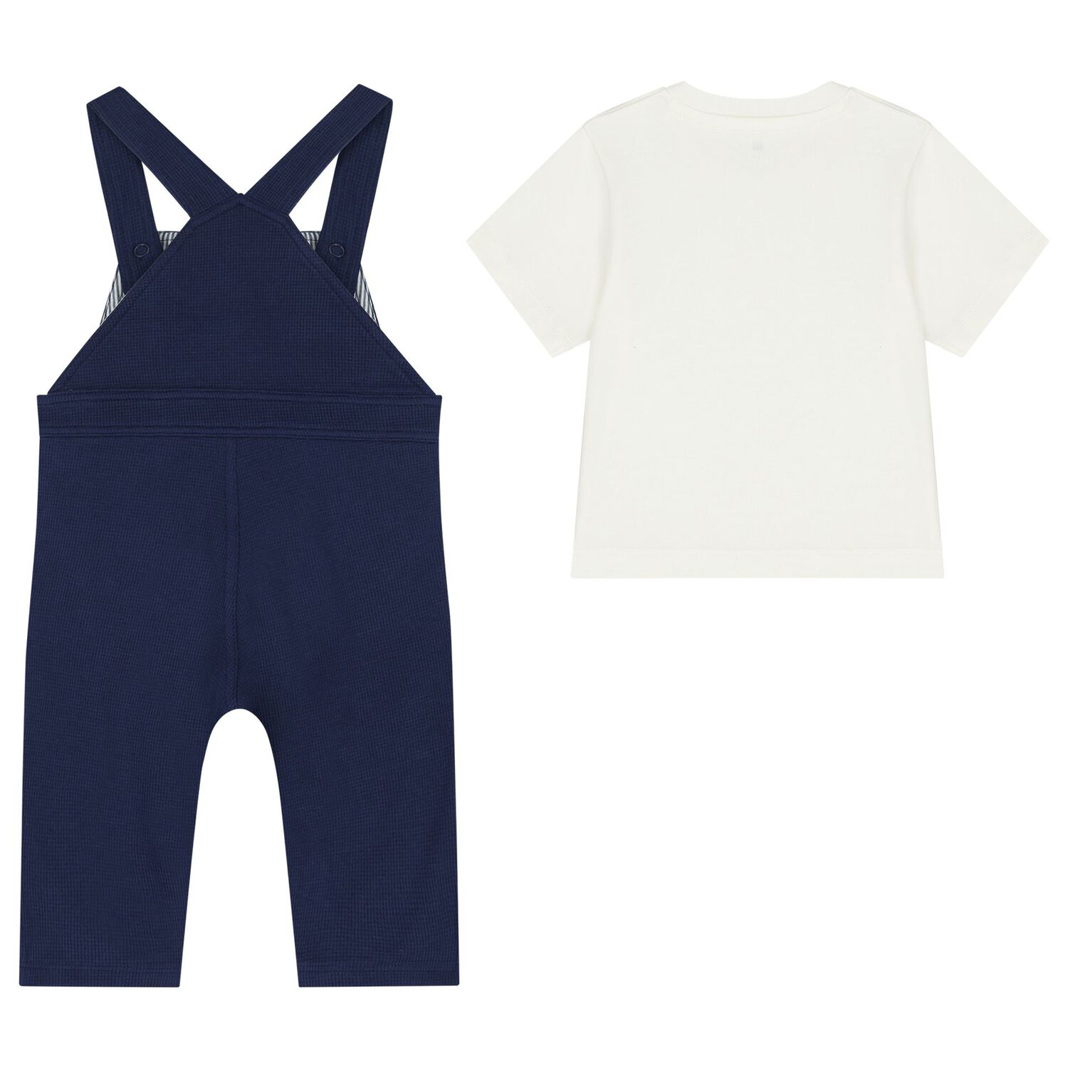 Baby Boys Ivory & Navy Blue Dungaree Set, 1, hi-res