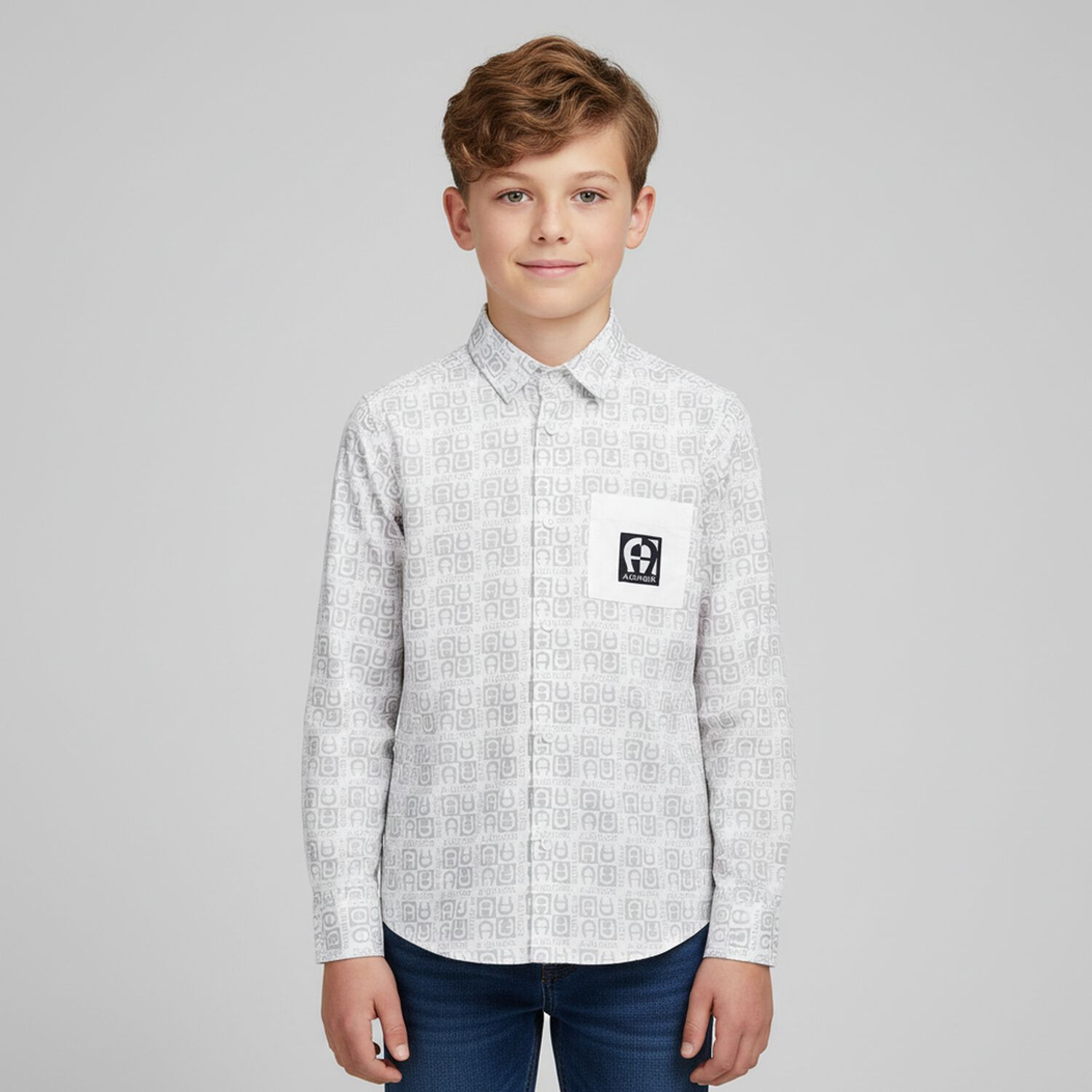 Boys White & Grey Logo Shirt, 1, hi-res