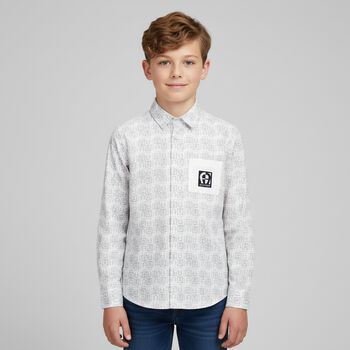 Boys White & Grey Logo Shirt