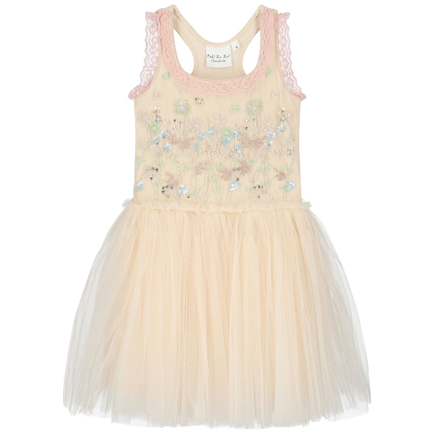 Girls Ivory Embellished Tulle Dress, 1, hi-res image number null