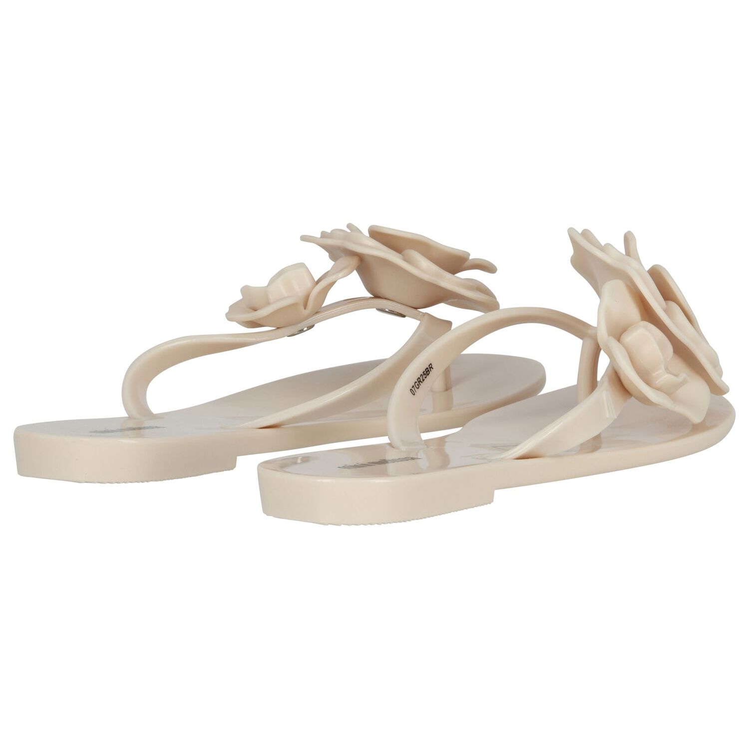 Girls Beige Logo Flower Flip Flops, 1, hi-res