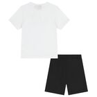 Boys White & Black Logo Shorts Set, 1, hi-res