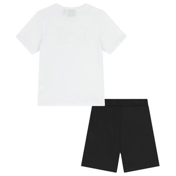 Boys White & Black Logo Shorts Set