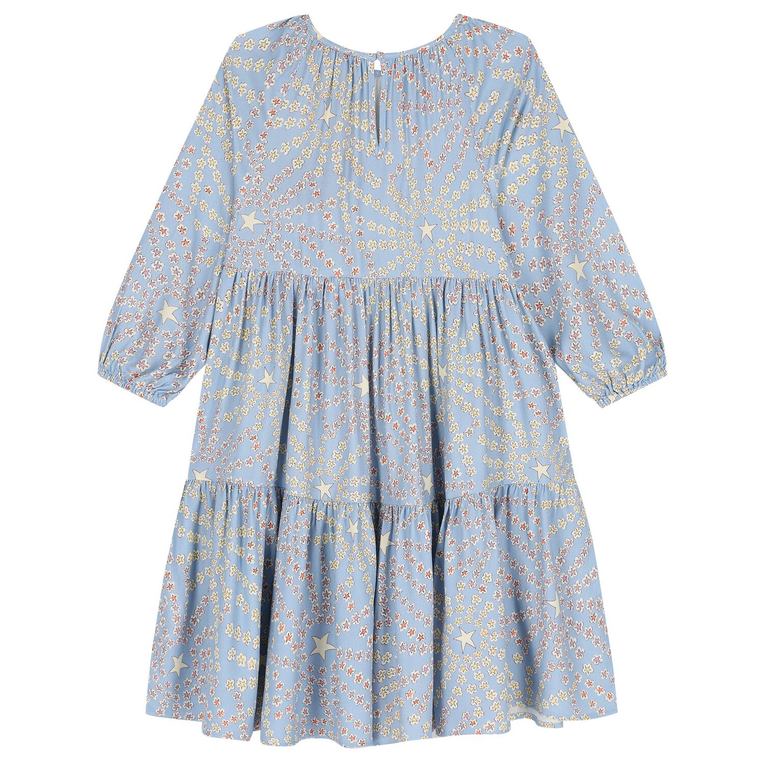 Girls Blue Star Tiered Dress, 1, hi-res