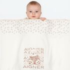 White & Beige Teddy Bear Logo Baby Blanket , 1, hi-res