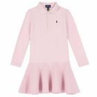 Girls Pink Logo Polo Dress , 2, hi-res
