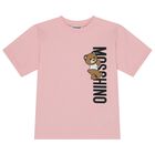 Girls Pink Teddy Bear Logo T-Shirt, 4, hi-res