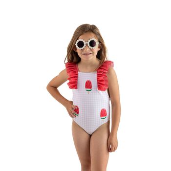 Girls Red & Pink Watermelon Swimsuit