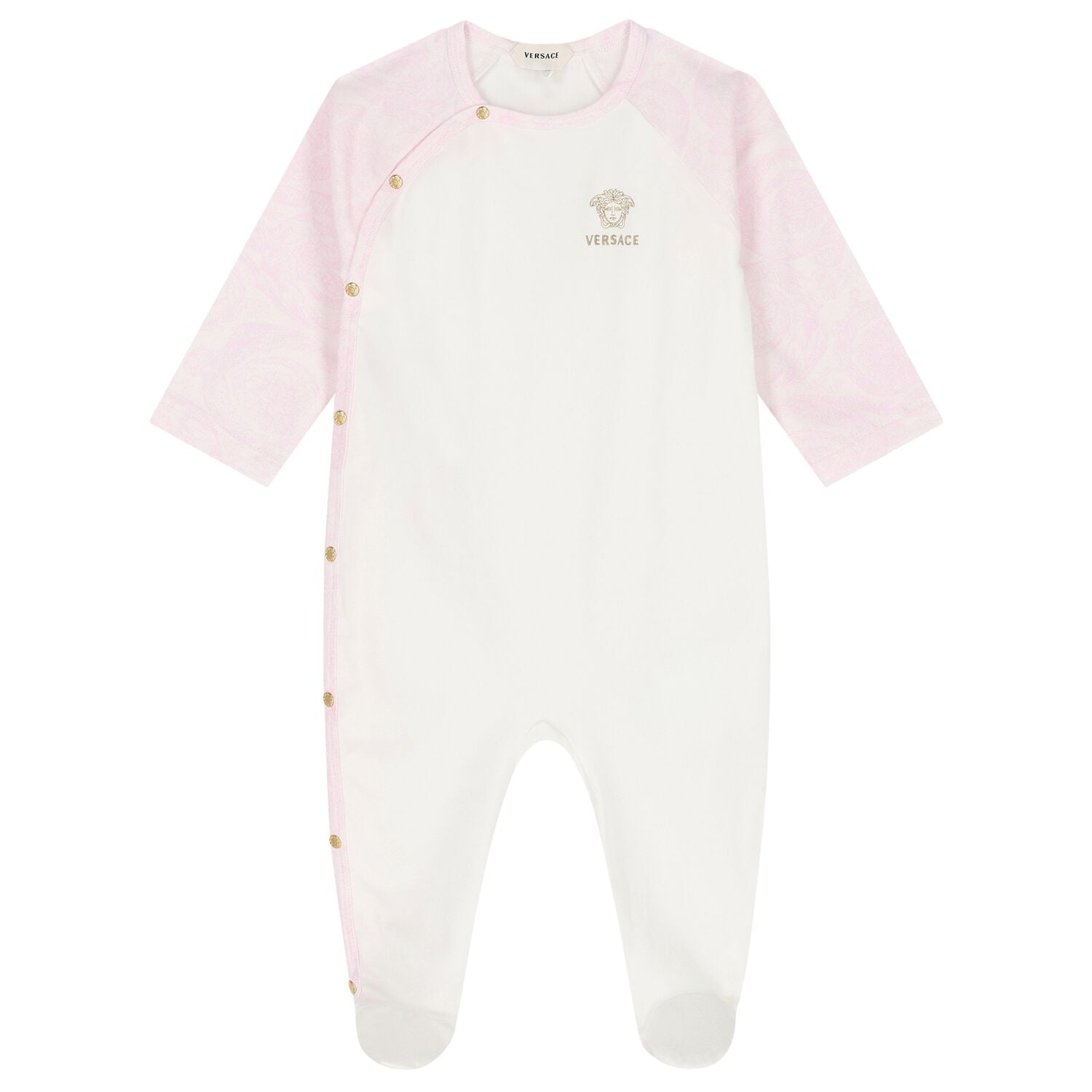Baby Girls White & Pink Barocco Babygrow, 2, hi-res