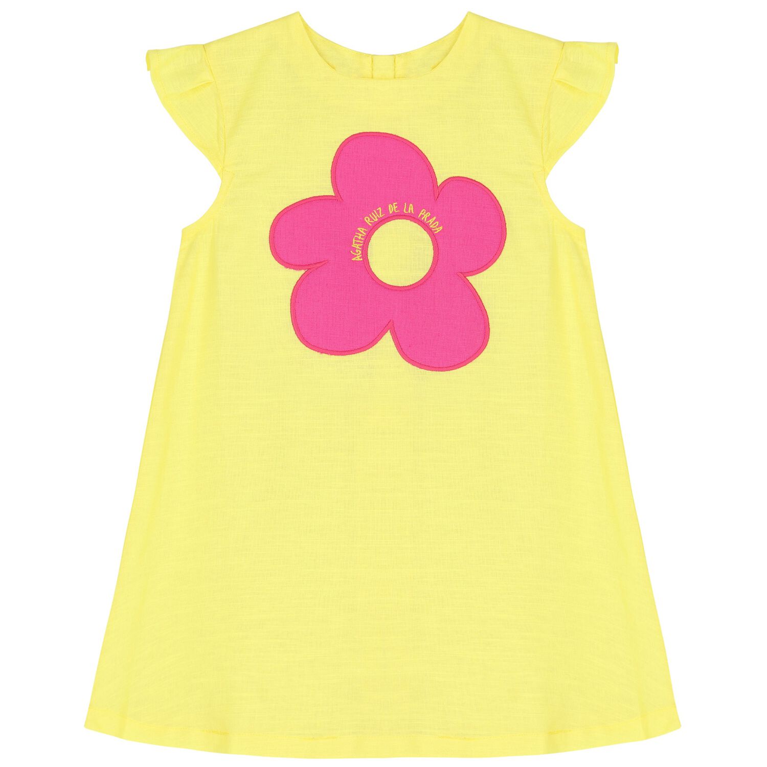 Girls Yellow & Pink Flower Logo Dress, 1, hi-res