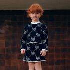 Girls Black Knitted Skirt Set, 1, hi-res