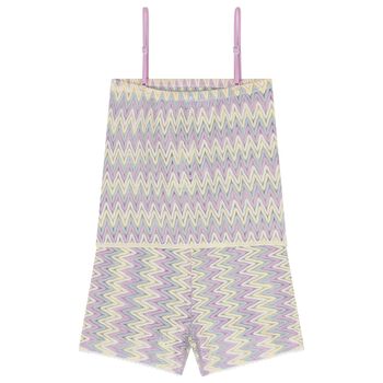 Girls Lilac & Ivory Zig-Zag Crochet Playsuit