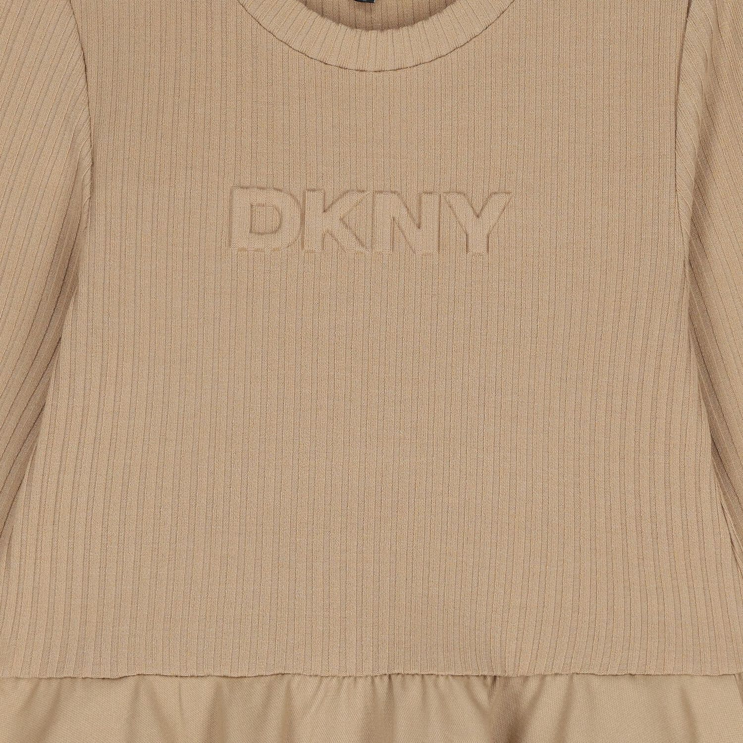 Girls Beige Logo Dress, 1, hi-res