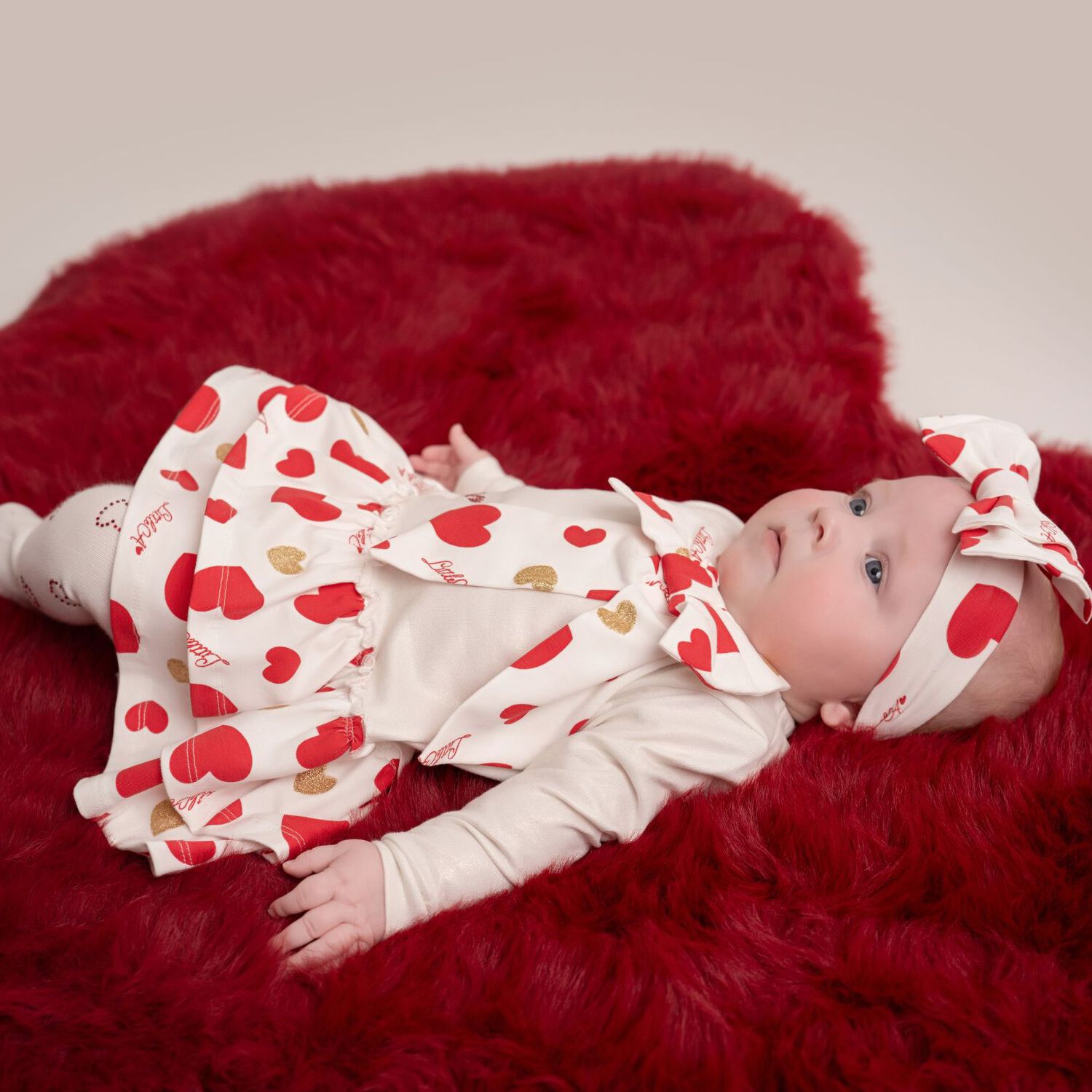 Baby Girls White & Red Hearts Dress, 1, hi-res image number null