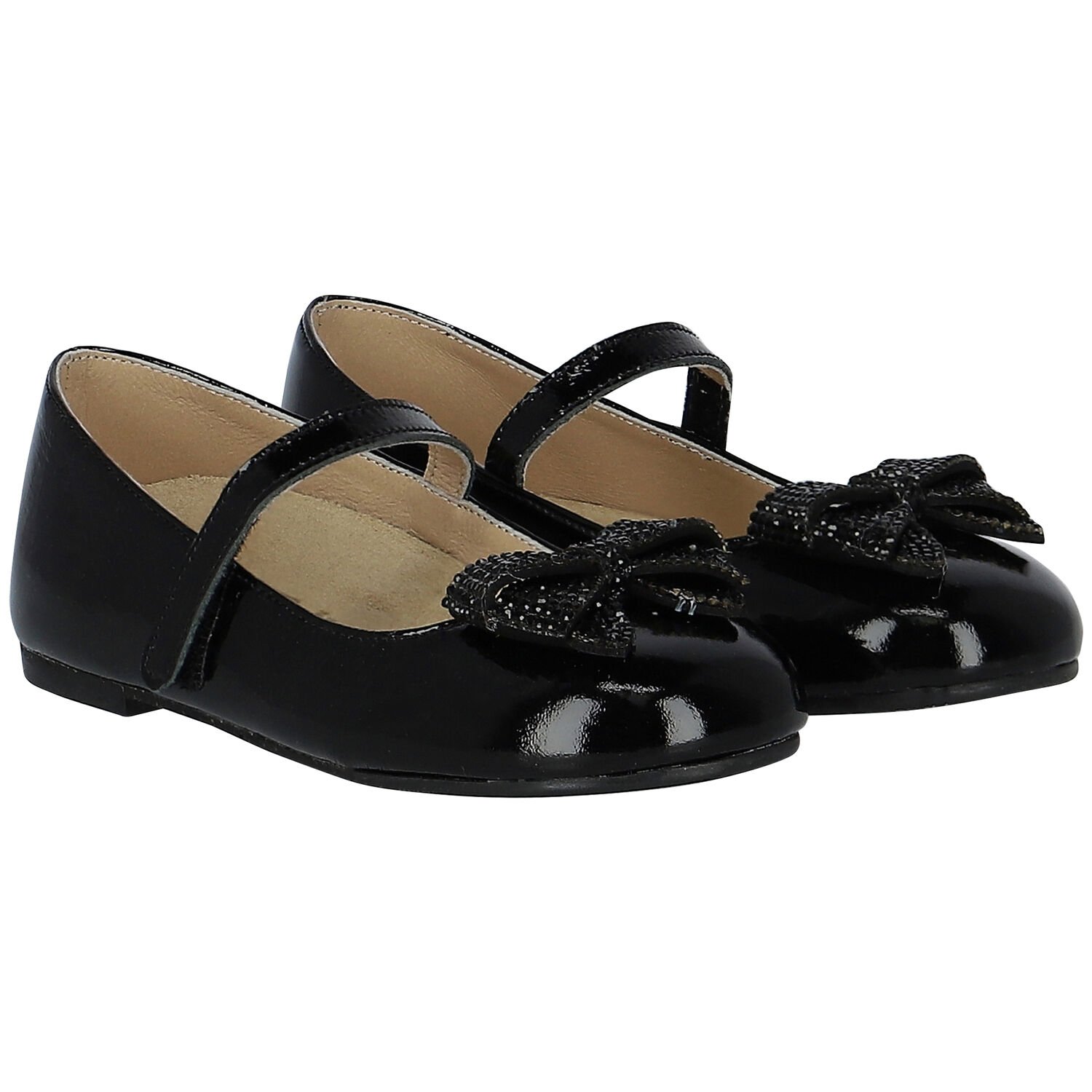 Girls Black Embellished Bow Shoes, 1, hi-res
