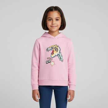 Girls Pink Varsity Tiger Hooded Top