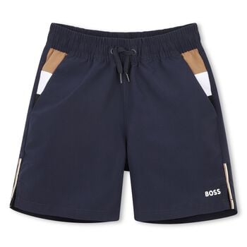 Younger Boys Mini Me Navy Blue Logo Swim 