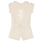 Younger Girls Beige Logo Playsuit, 1, hi-res