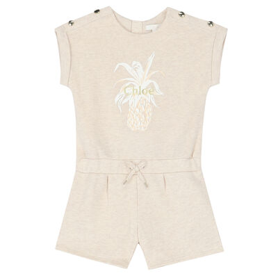 Younger Girls Beige Logo Playsuit