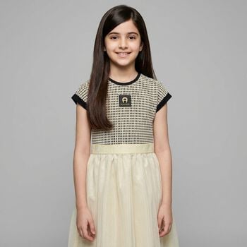 Girls Black & Gold Logo Dress