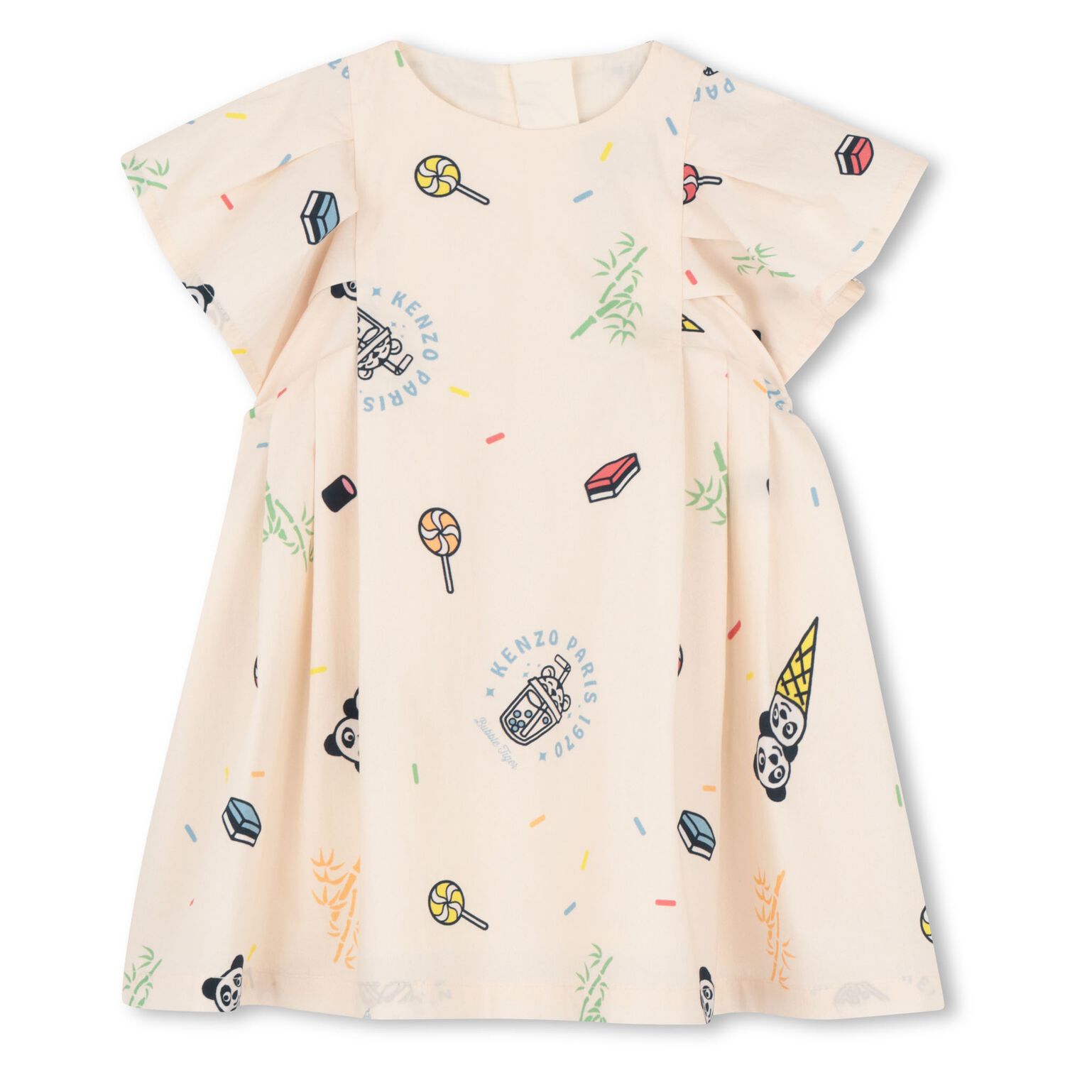 Baby Girls Beige Logo Dress, 1, hi-res