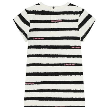 Younger Girls White & Black Striped Choupette Dress