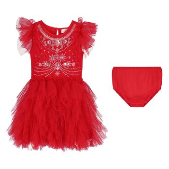 Baby Girls Red Embellished Tutu Dress Set