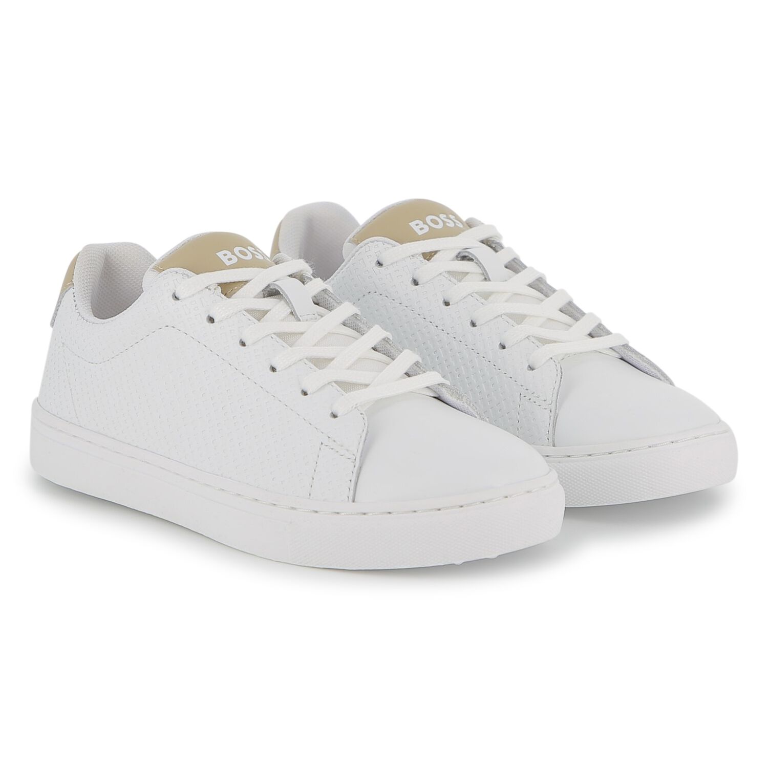 Boys White Logo Trainers, 1, hi-res