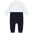 Baby Boys White & Navy Blue Logo Romper, 1, hi-res
