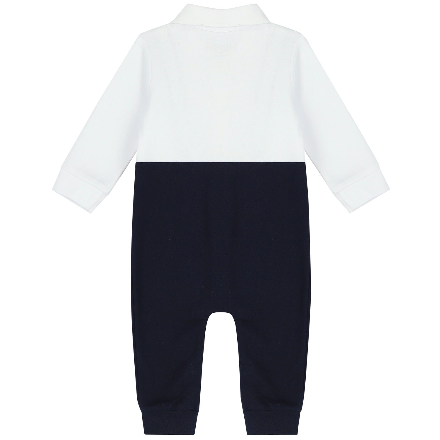 Baby Boys White & Navy Blue Logo Romper, 1, hi-res