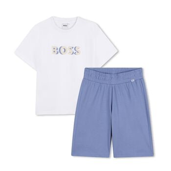 Boys White & Blue Logo Shorts Set