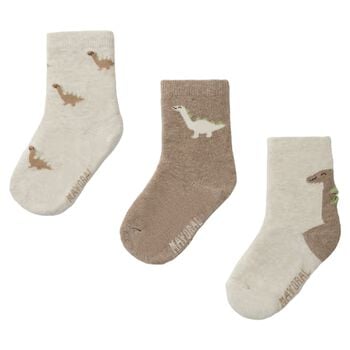 Younger Boys Beige Dinosaur Socks ( 3 Pack ) 