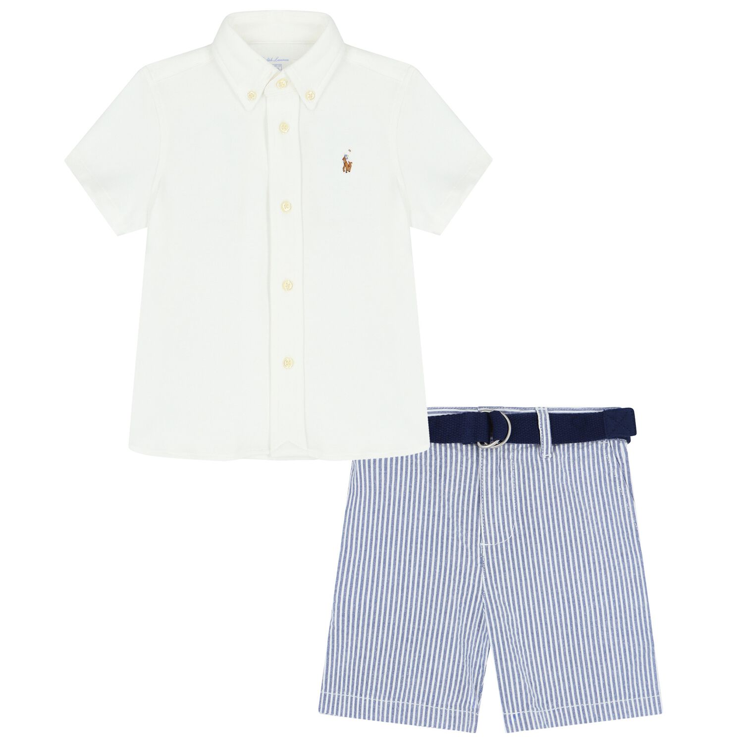 Baby Boys White & Blue Shorts Set, 1, hi-res image number null