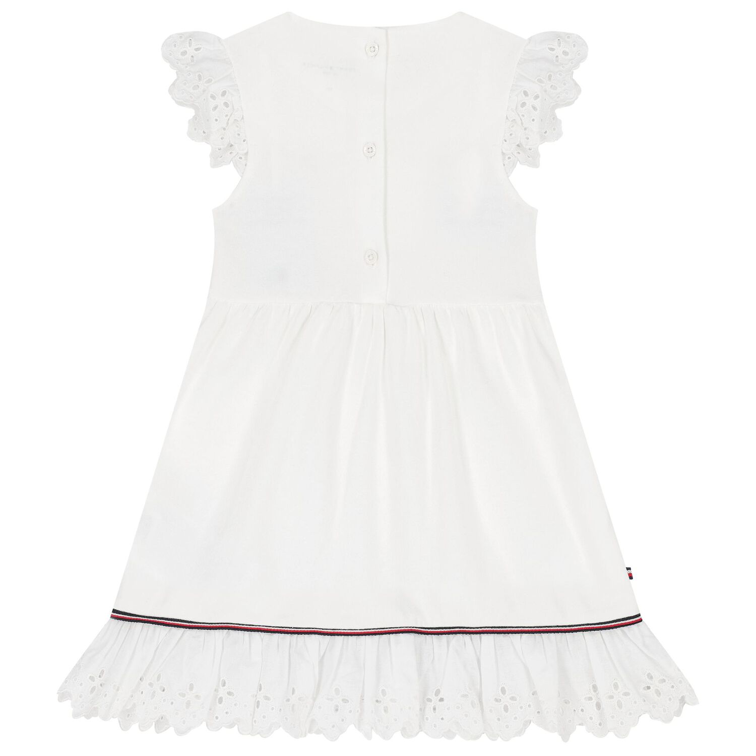 Younger Girls White Cotton Dress, 2, hi-res
