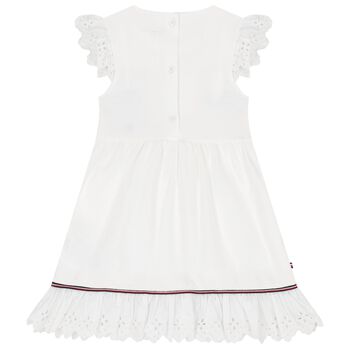 Younger Girls White Cotton Dress