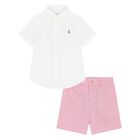 Baby Boys White & Pink Striped Shorts Set, 1, hi-res