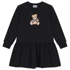 Girls Black Teddy Bear Logo Dress, 3, hi-res
