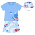 Baby Boys Blue & White Octopus Swim Shorts Set, 1, hi-res