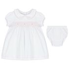Baby Girls White and Pink Smocked Dress, 1, hi-res