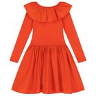 Girls Orange Ruffled Long Sleeve Dress, 3, hi-res