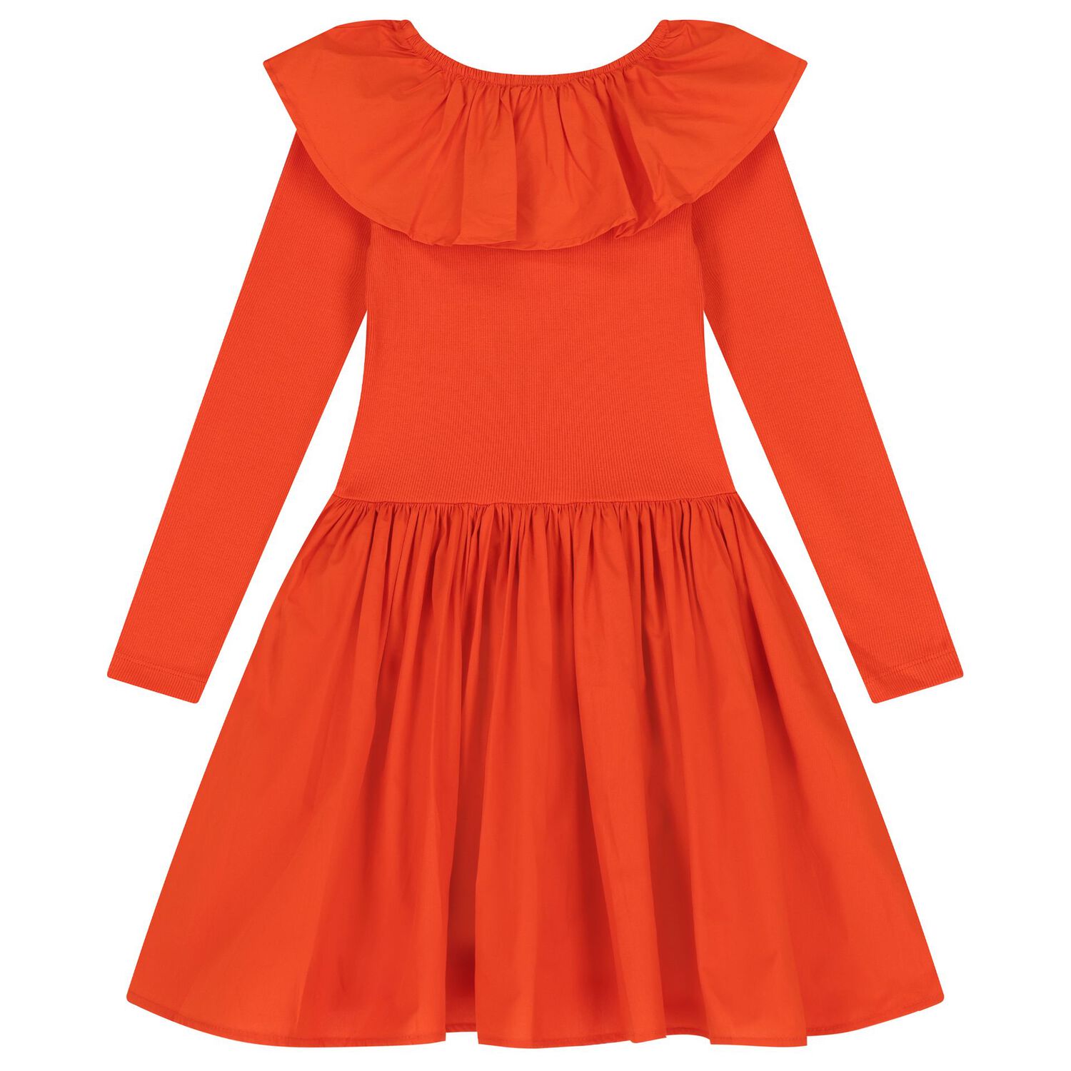 Girls Orange Ruffled Long Sleeve Dress, 3, hi-res