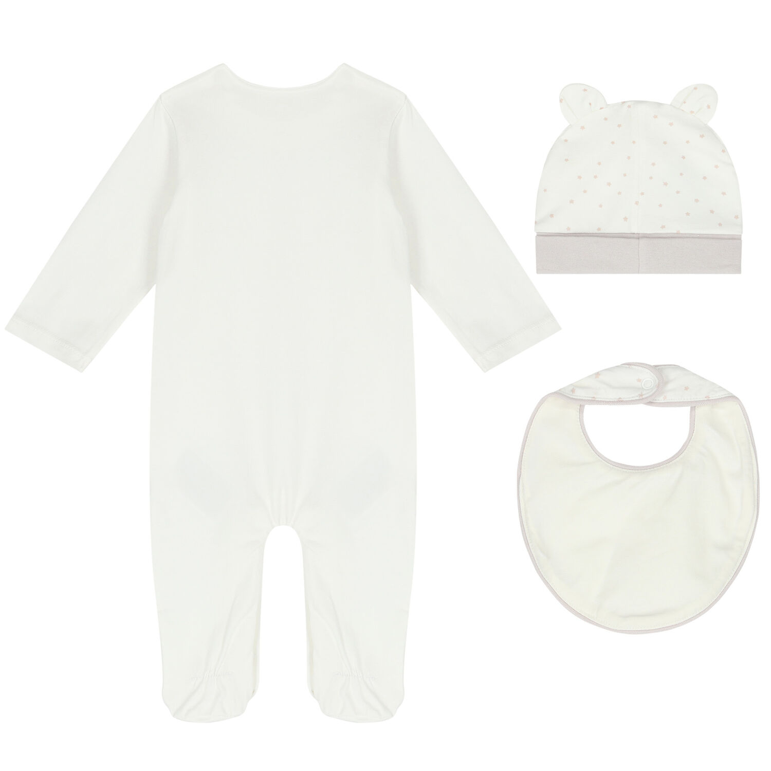 Ivory Babygrow, Hat & Bib Set, 2, hi-res
