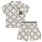Younger Boys Ivory & Black Monogram Logo Shorts Set, 1, hi-res