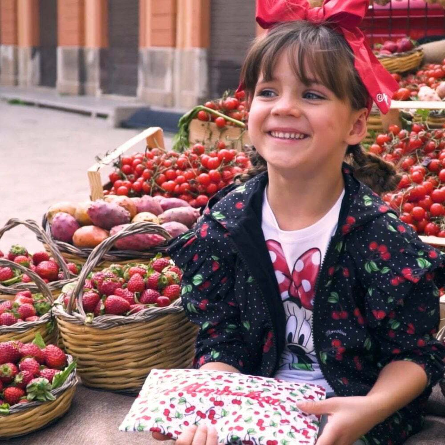 Girls White & Red Cherry Print Bag, 1, hi-res