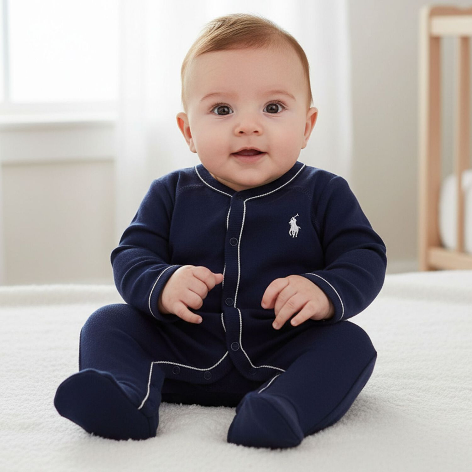 Baby Boys Navy Logo Babygrow, 1, hi-res