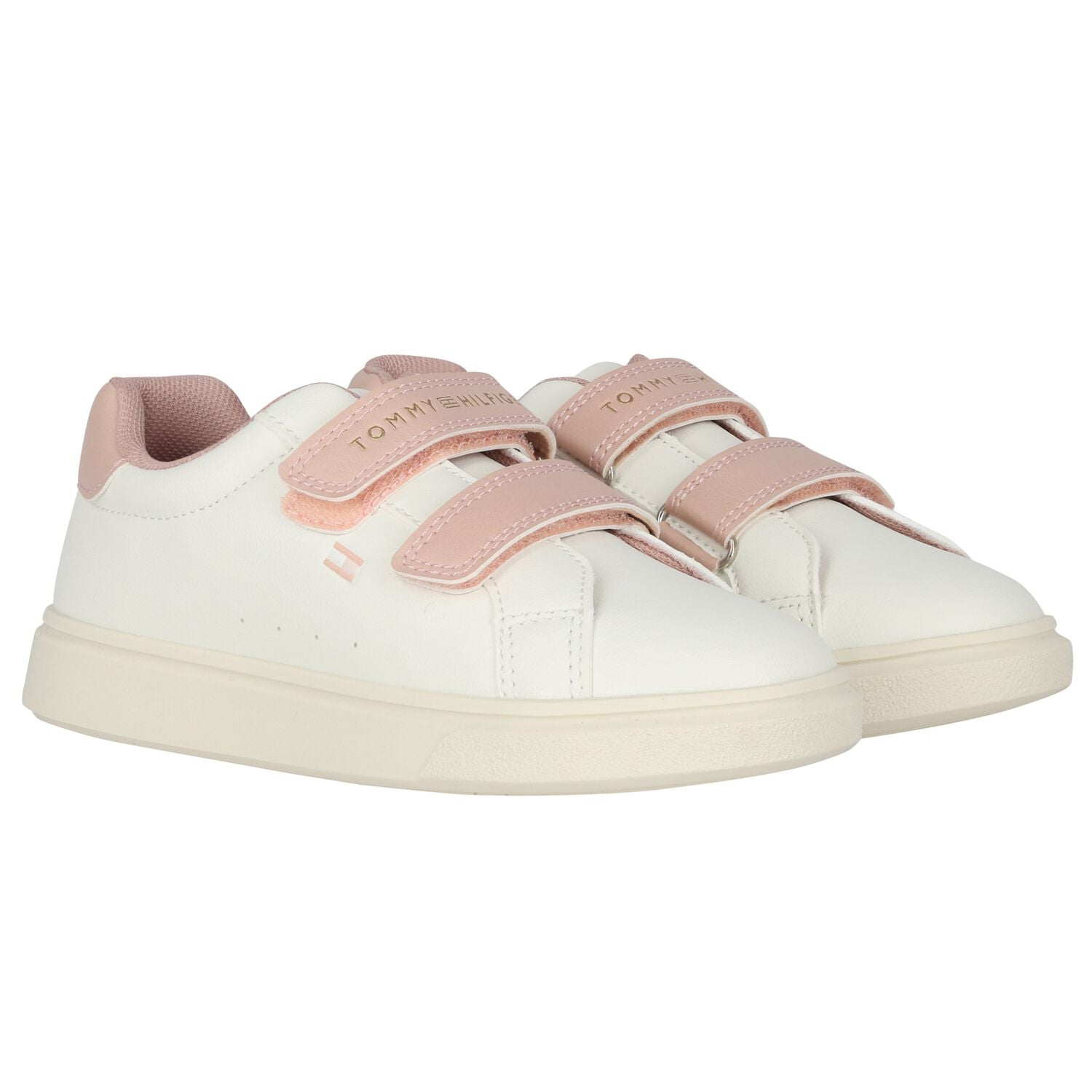 Girls White & Pink Logo Trainers, 1, hi-res